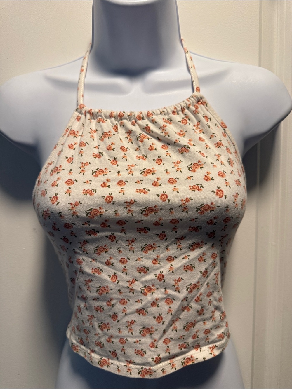 Forever 21 Cream Floral Halter Crop Cami with orange Rose Print
